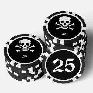 Skull n Knochen schwarz 25 gestreifter Poker Chip