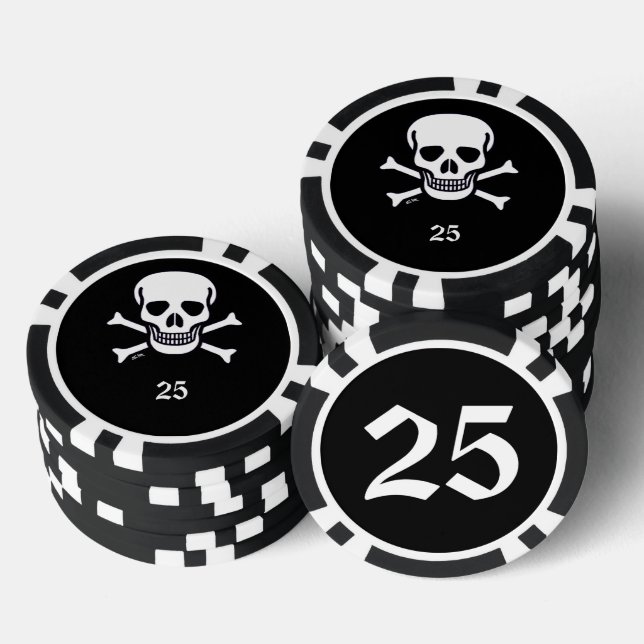 Skull n Knochen schwarz 25 gestreifter Poker Chip (Stapel)