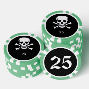 Skull n Knochen schwarz grün 25 gestreifter Poker Pokerchips