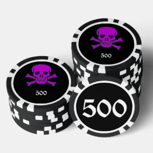 Skull n Knochen schwarz lila 500 gestreifter Poker Pokerchips