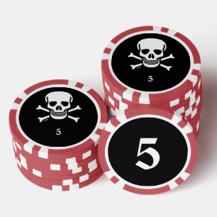 Skull n Knochen Schwarz rot 5 Streifen Poker Chip