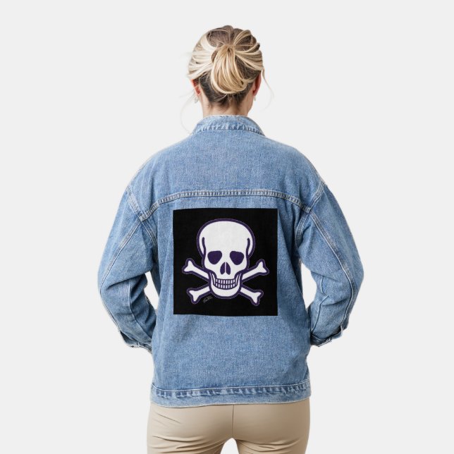Skull n Knochen Schwarze Frauen Denim Jacke (Modell)