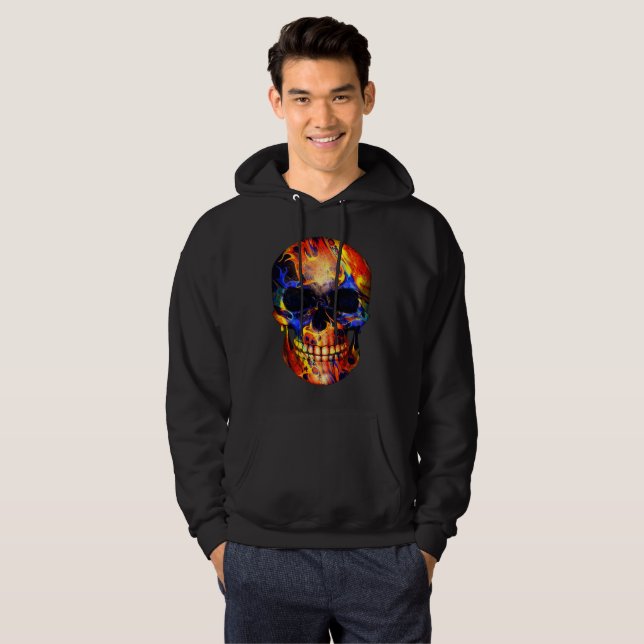 SKULL NEON PAINT ABSTRAKT HOODIE (Vorne ganz)