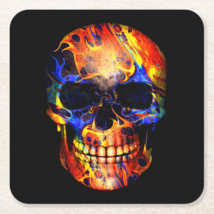 SKULL NEON PAINT ABSTRAKT RECHTECKIGER PAPPUNTERSETZER