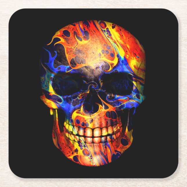 SKULL NEON PAINT ABSTRAKT RECHTECKIGER PAPPUNTERSETZER (Vorderseite)