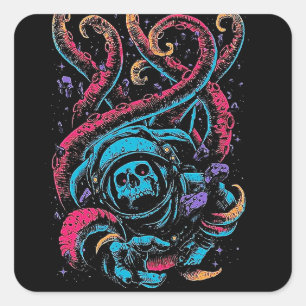 Skull-Octopus-Horror, Gothischer Schädel Quadratischer Aufkleber
