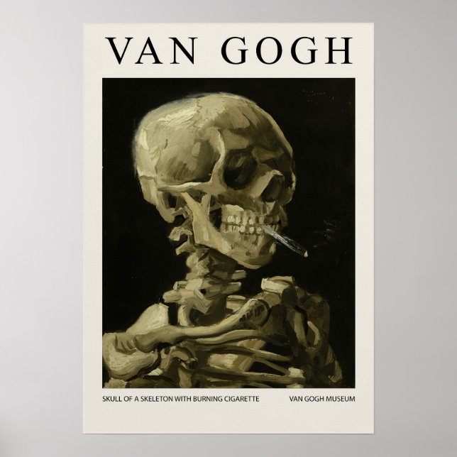 Skull Of A Skeleton With Burning Cigarette Blossom Poster (Vorne)
