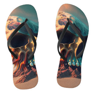 Skull on the beach flip flops