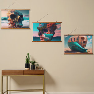 Skull on the beach wandteppich mit holzrahmen