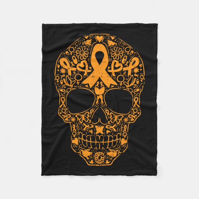 Skull Orange Ribbon Leukämie Krebs Bewusstsein Mex Fleecedecke (Vorderseite)