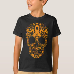 Skull Orange Ribbon Leukämie Krebs Bewusstsein Mex T-Shirt