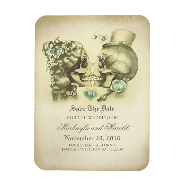 Skull Paar Day of the Dead Save the Date Magnet (Vertikal)