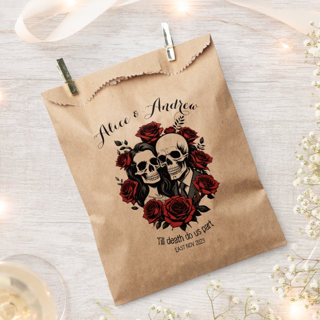 Skull-Paar gothisch mit Rose individuelle Name Geschenktütchen (Ausgeschnitten)