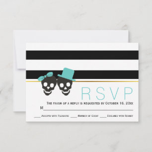 Skull Paar Streifen Aqua Halloween Hochzeit RSVP Karte