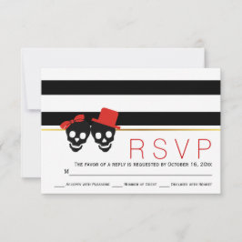 Skull Paar, Streifen rotes Halloween Hochzeit RSVP Karte