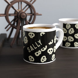Skull Pattern Black and Cream Espresso Cup Espressotasse