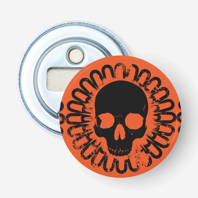 Skull Pattern Fun Halloween Goth Punk Jede Farbe Flaschenöffner (Vorderseite)