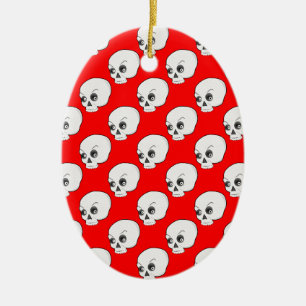 Skull Pattern On Red Background Keramik Ornament