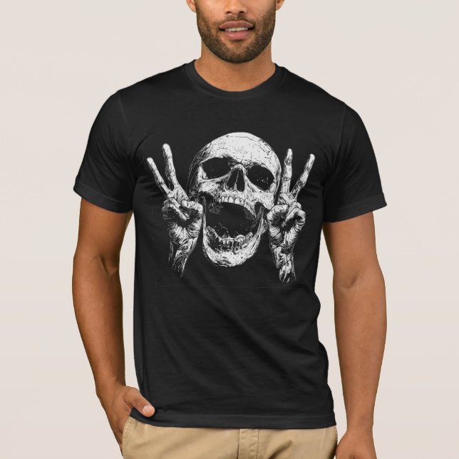 Skull Peace Hands, dunkelgotisches Halloween T-Shirt (Vorderseite)