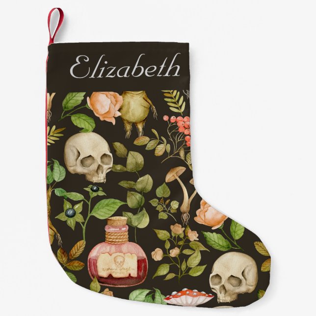 Skull Pflanze Mushroom Blume Abstrakt Halloween Kleiner Weihnachtsstrumpf (Vorderseite)