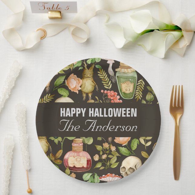 Skull Pflanze Mushroom Blume Abstrakt Halloween Pappteller (Hochzeit)