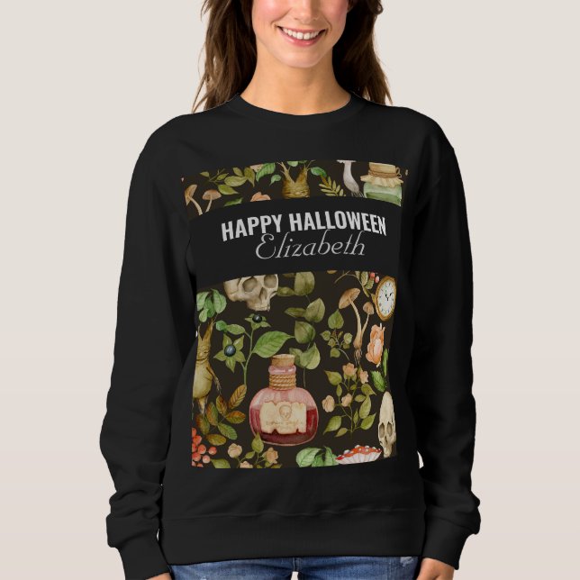 Skull Pflanze Mushroom Blume Abstrakt Halloween Sweatshirt (Vorderseite)