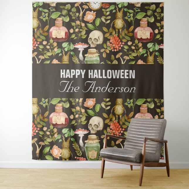 Skull Pflanze Mushroom Blume Abstrakt Halloween Wandteppich (Beispiel)