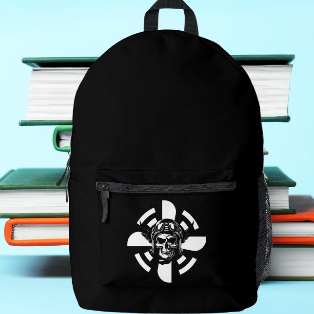 Skull Pilot und Flugzeugpropeller, Minimalistisch, Bedruckter Rucksack (Von Creator hochgeladen)