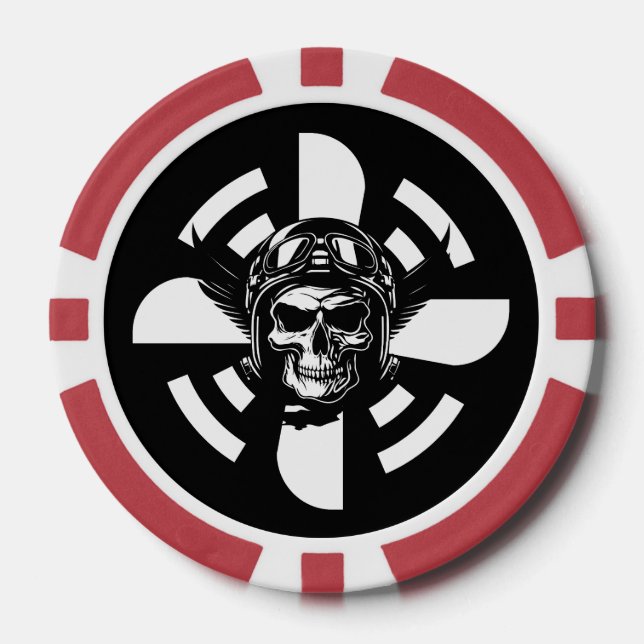 Skull Pilot und Flugzeugpropeller, Minimalistisch, Pokerchips (Vorderseite)