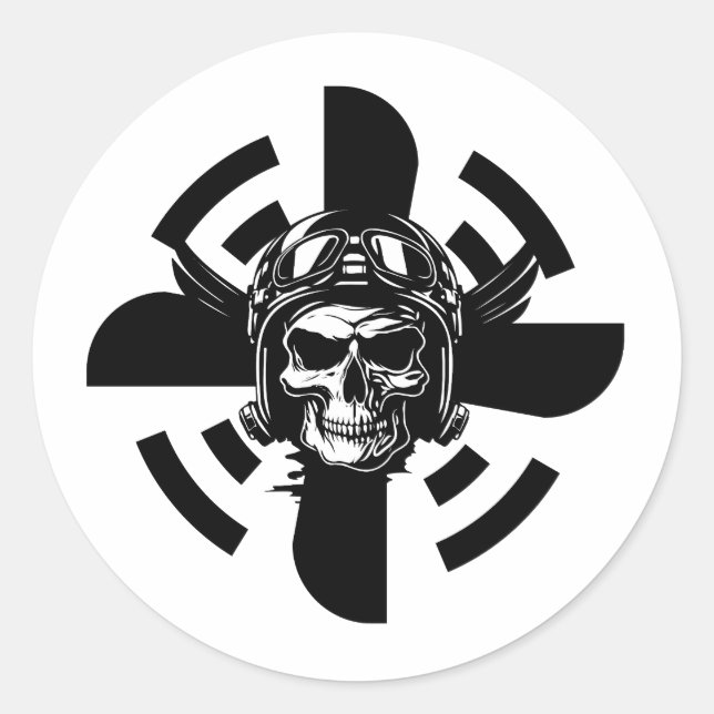 Skull Pilot und Flugzeugpropeller, Minimalistisch, Runder Aufkleber (Vorderseite)