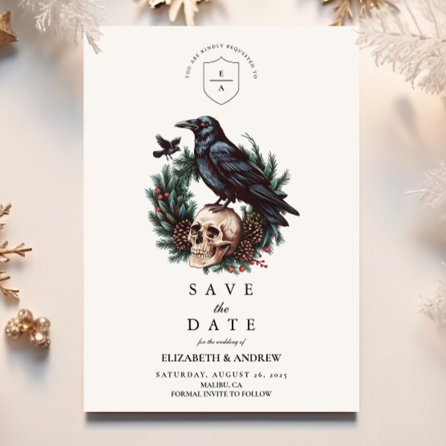 Skull & Pine Raven Gothic Wedding Save The Date (Von Creator hochgeladen)