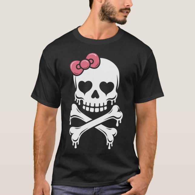 Skull Pink Bow Dripping Halloween T-Shirt (Vorderseite)