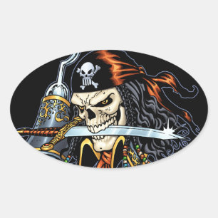 Skull Pirate with Sword and Hook by Al Rio Ovaler Aufkleber