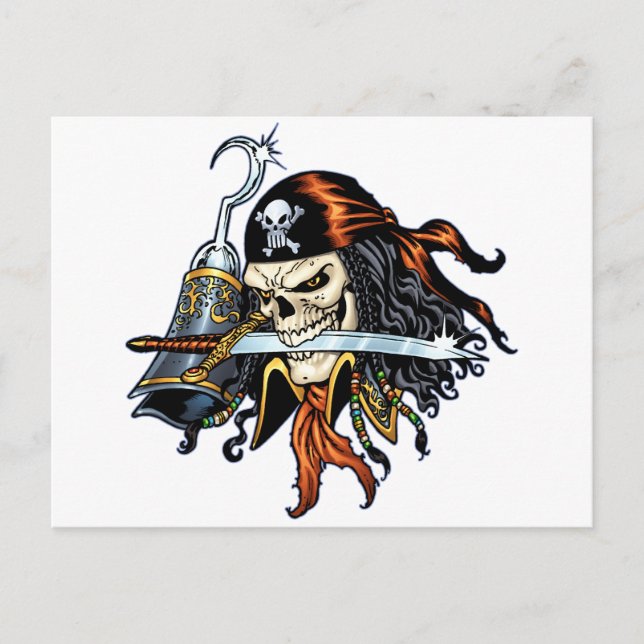 Skull Pirate with Sword and Hook by Al Rio Postkarte (Vorderseite)