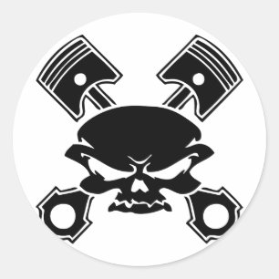 SKULL & PISTONS RUNDER AUFKLEBER