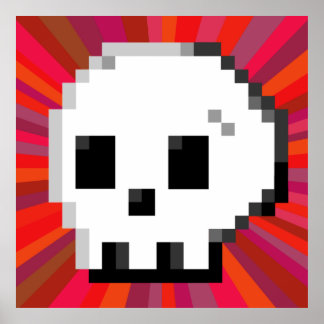 Skull pixel art 8 bit psychedelisches rotes Poster