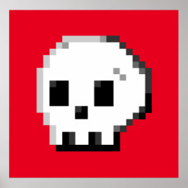 Skull Pixel Art 8 Bit rotes Poster