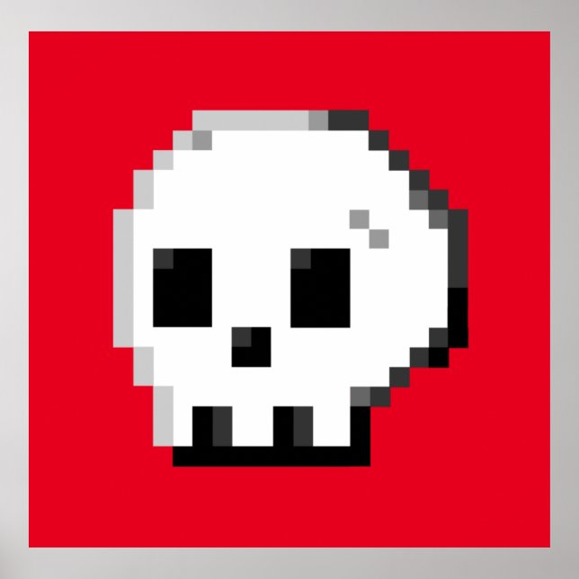 Skull Pixel Art 8 Bit rotes Poster (Vorne)