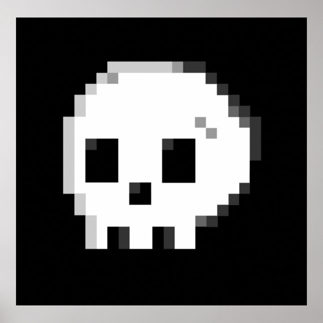 Skull pixel art 8 Bit schwarzes Poster (Vorne)