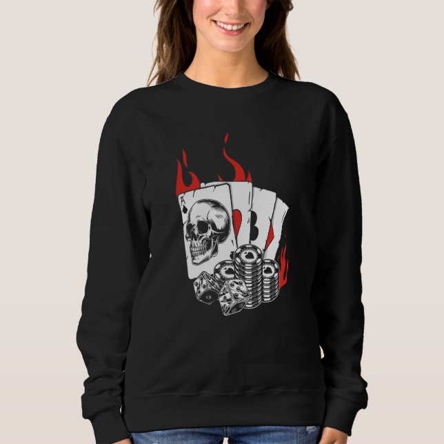 Skull Player Cards Playing Gambler Aces Holdem Tex Sweatshirt (Vorderseite)