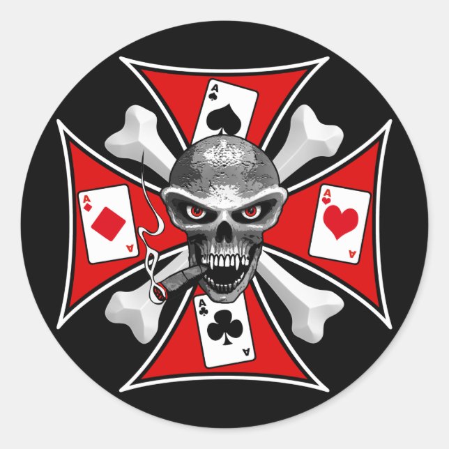 Skull-Poker-Aufkleber Runder Aufkleber (Vorderseite)
