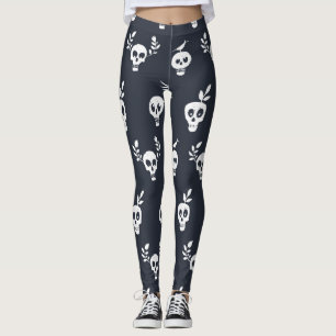 Skull Polka: Botanisches Humorisches Muster Leggings