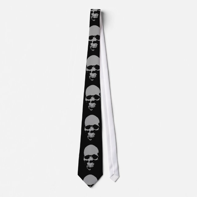 Skull Pop Art Neck Tie - Grau Schwarz Krawatte (Vorderseite)