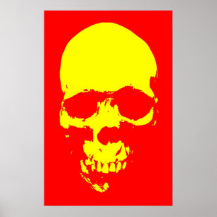 Skull Pop Art Poster - Rot & Gelb