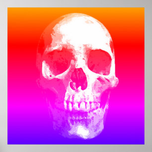 Skull Pop Art Red Blue Pink Poster