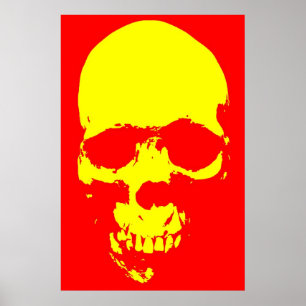 Skull Pop Art Red & Yellow Poster
