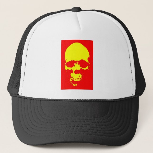 Skull Pop Art - Rot & Gelb Truckerkappe (Vorderseite)