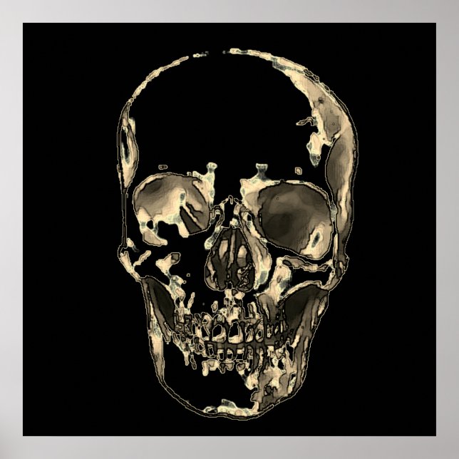 Skull Pop Art Sepia Black Retro Poster (Vorne)