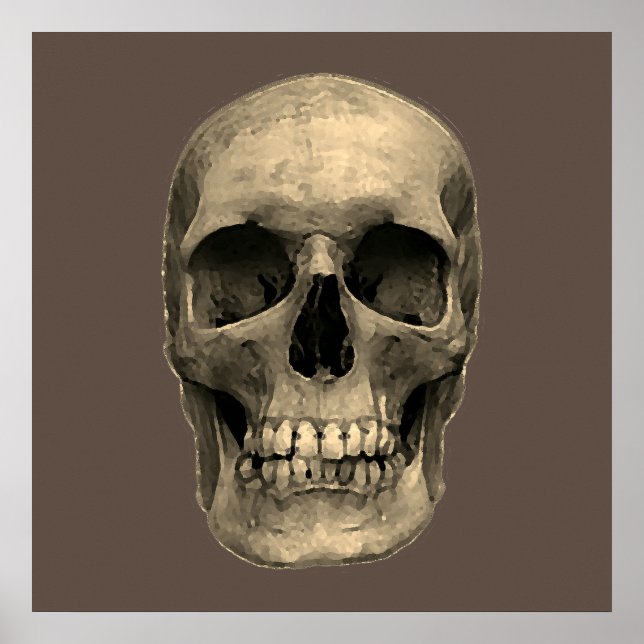 Skull Pop Art Sepia Retro Poster (Vorne)