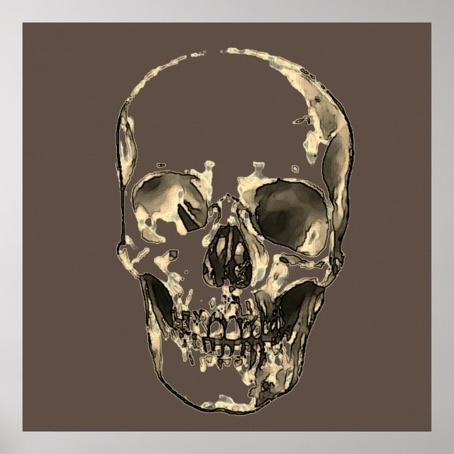 Skull Pop Art Sepia Retro Poster (Vorne)